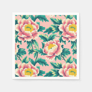 Fettrosa Chinoiserie-Blumenmuster Serviette