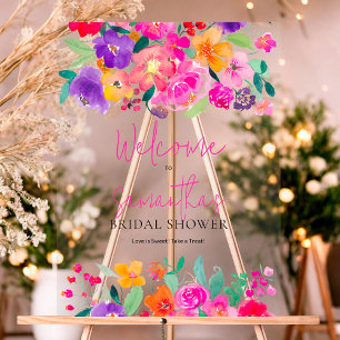 Fettrosa florale Wasserfarbe-Brautparty-Willkommen Acrylschild