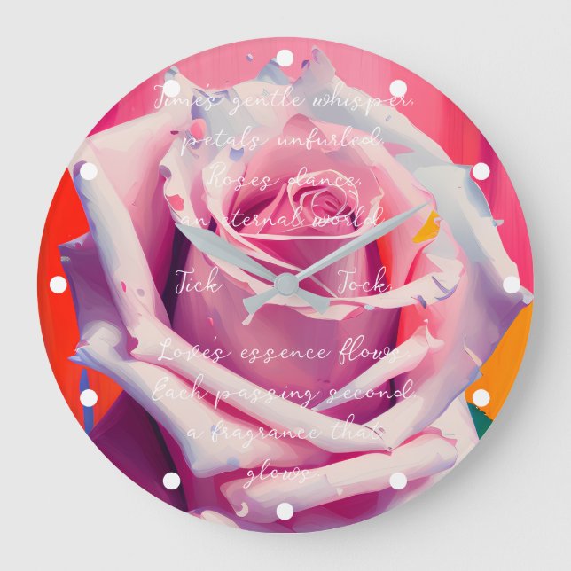 Fettrosa Rose in Bloom Gedicht Bohemisch Künstleri Große Wanduhr (Vorderseite)