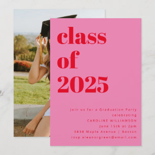 Fettrosa und Rote 2025 Foto Graduation Party Einladung