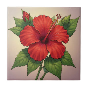 Fettrote tropische Hibiskusblüte Fliese