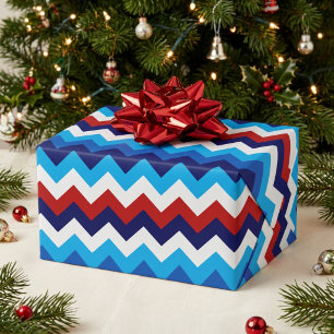 Fettrote weiße blaue Chevron-Geschenkpapier Geschenkpapier
