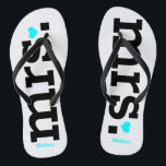 Fettschrift (blau) flip flops<br><div class="desc">Fun, maßgeschneiderte weiße und kühn blaue Braut Hochzeitskippen Flops.</div>