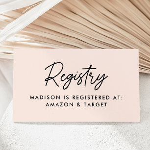 Fettschrift Blush Baby Shooting Registry Begleitkarte