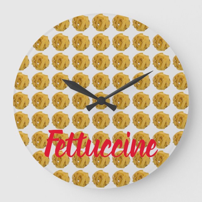 Fettuccine Pasta Nudelmuster für die Lebensmittelh Große Wanduhr (Vorderseite)