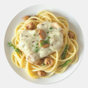 Fettuccini Alfredo Funny Food Runder Aufkleber