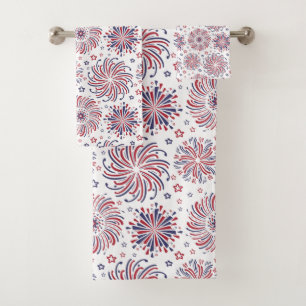 Feu d'artifice et étoiles rouge blanc et bleu