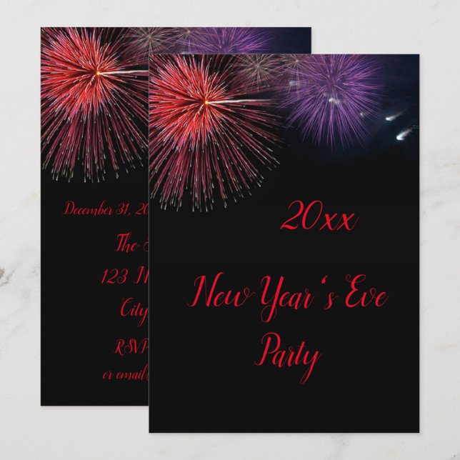 Feu d'artifice Invitation de la veille du Nouvel A (Devant / Derrière)