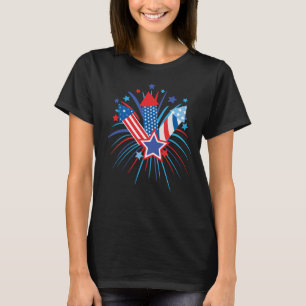 Feu d'artifice rouge, blanc et bleu, T-shirt 4 jui
