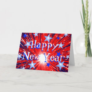 Feu d'artifice Rouge Bleu Bleu 'Bonne Année' Carte