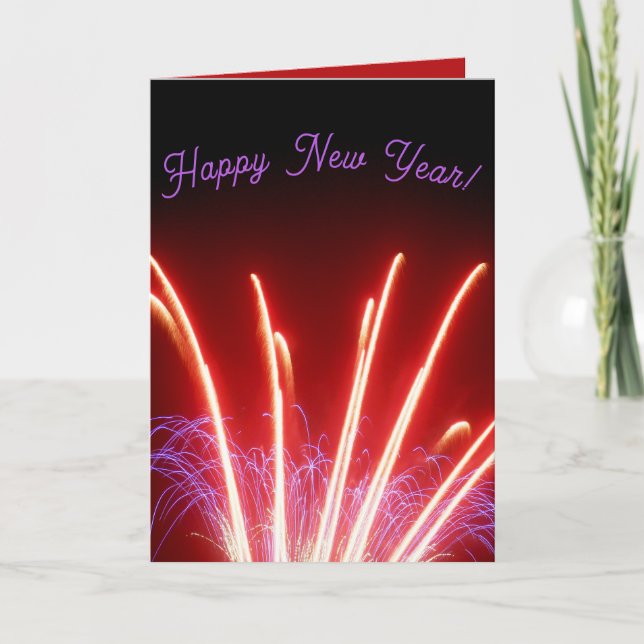 Feu d'artifice Rouge et Bleu Carte de Jour de l'An (Devant)