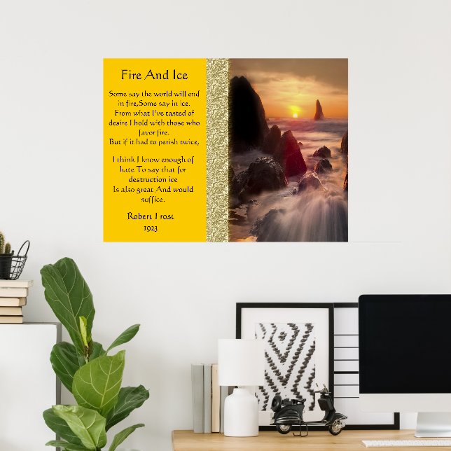 Feu Et Glace Avec Coucher De Soleil Orange Affiche (Bureau à domicile)