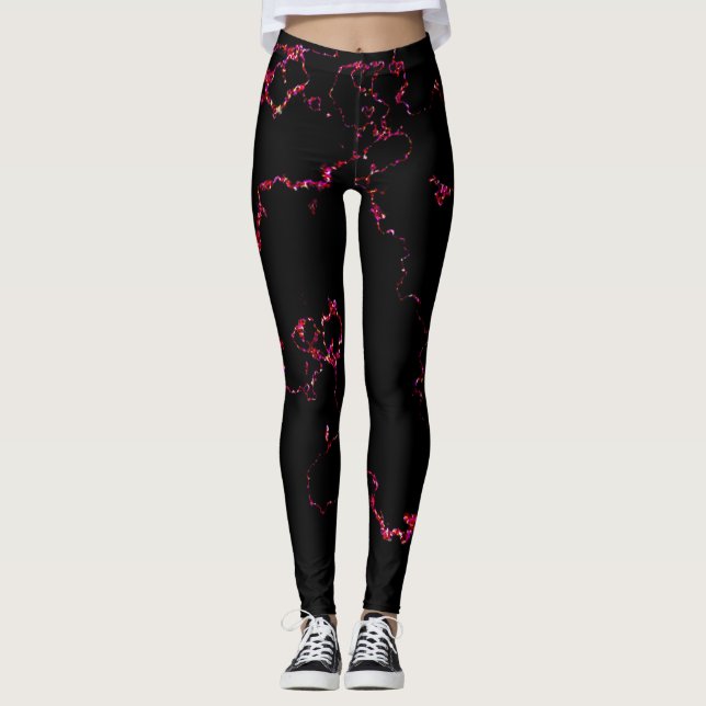 Feu et glace : Leggings brillants noirs et rouges (Devant)