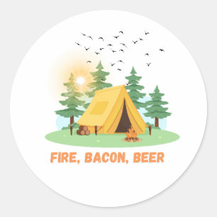 Feuer. Bacon. Bier. - Camping-Aufkleber Runder Aufkleber