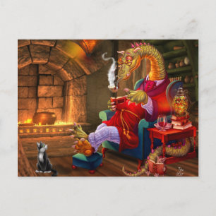 Feuer-Cartoon-Drache wärmen Postkarte