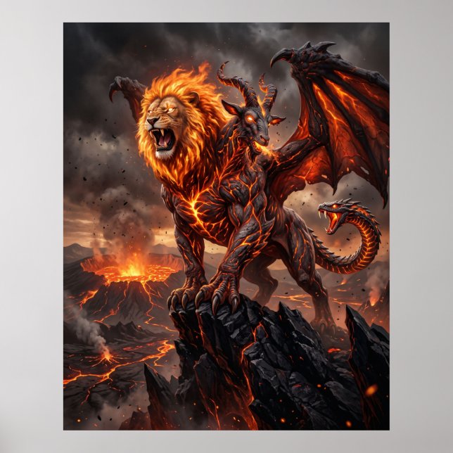 Feuer-Chimäre-Mythos-Caldera-Kunst Poster (Vorne)