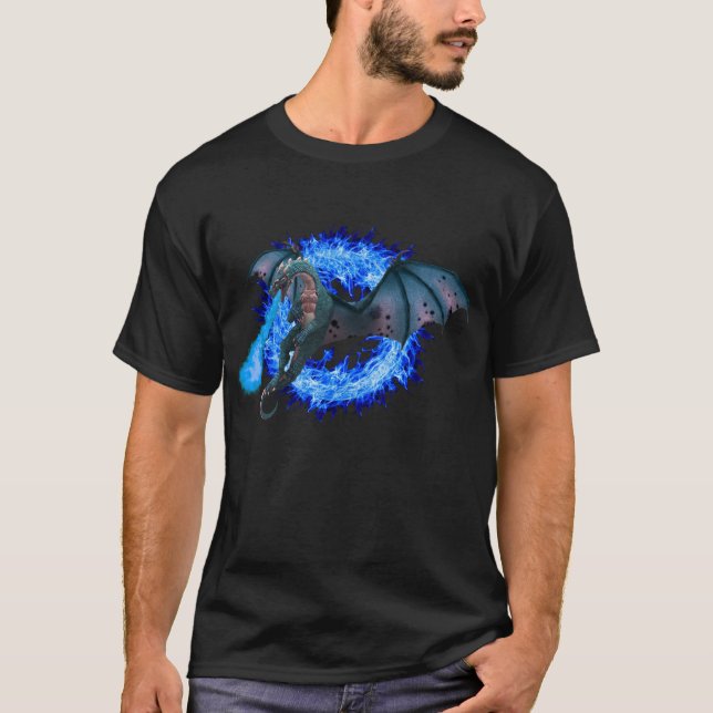 Feuer, das blaue Flammen-Drachen atmet T-Shirt (Vorderseite)