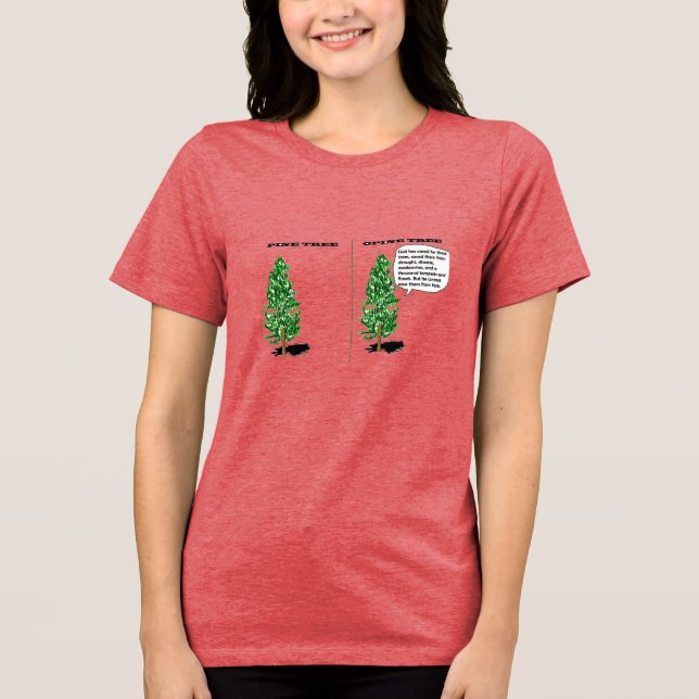 Feuer des Waldes tragen: Pine Tree vs Opine Tree Tri-Blend Shirt (Vorderseite)