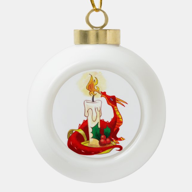 Feuer-Drache-Weihnachtsverzierung Keramik Kugel-Ornament (Vorderseite)