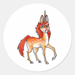 Feuer-Einhorn Runder Aufkleber