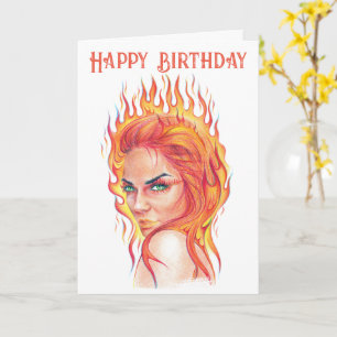 Feuer Flammen Fantasie Frau Portrait Surreal Art Karte