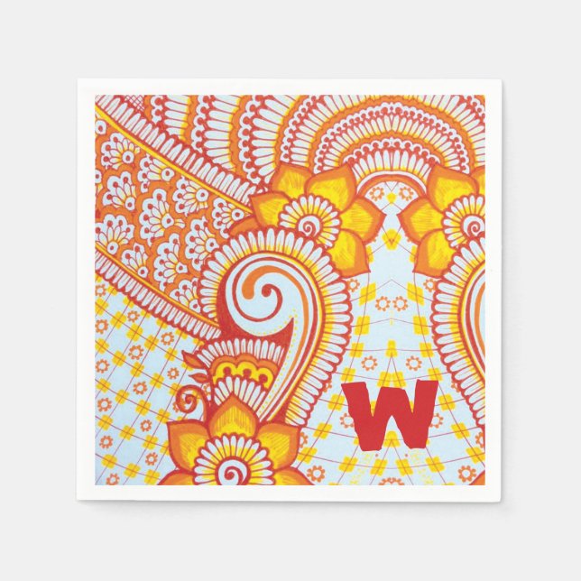 Feuer Hot Red Orange Yellow Boho Blumenmuster Serviette (Vorderseite)