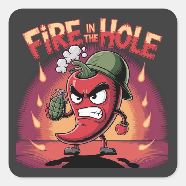 Feuer im rauen Hole-Chili Pepper Funny Pepper Quadratischer Aufkleber (Vorderseite)