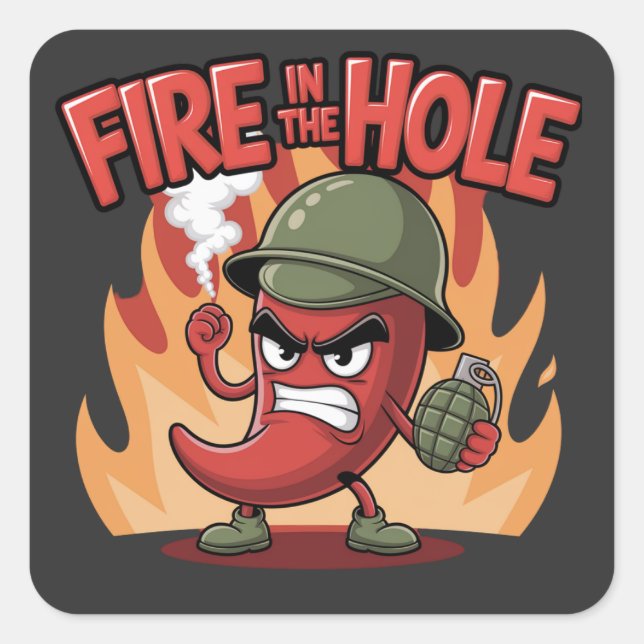 Feuer im rauen Hole-Chili Pfeffer Funny Food Quadratischer Aufkleber (Vorderseite)