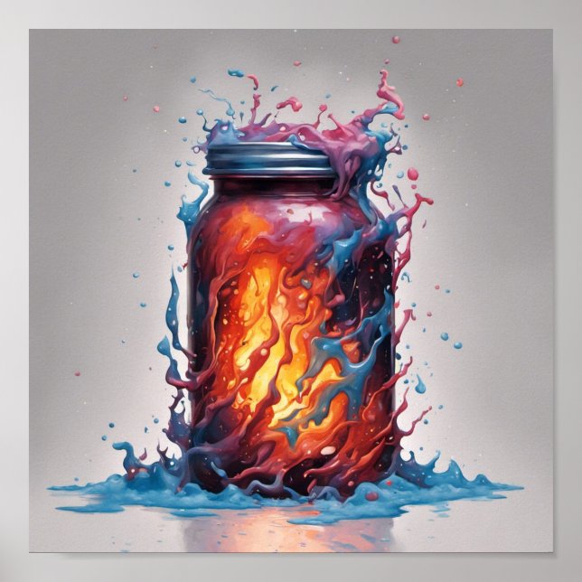 Feuer in einem Glasposter Poster (Vorne)