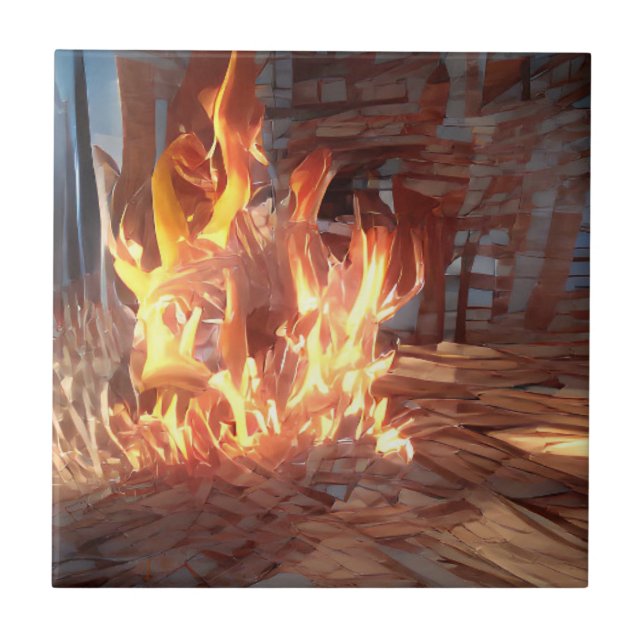 Feuer knistert fröhlich in einer anderen Weltkunst Fliese (Vorderseite)