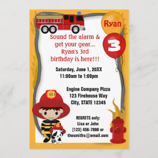 Feuer-LKW-Feuerwehrmann-Dalmatiner-Geburtstag Einladung