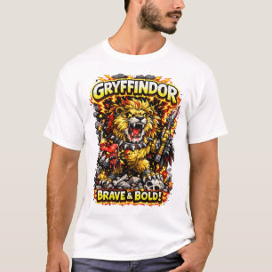 Feuer Löwen Wappen – Tapfere und Kühne Fantasy-Mas T-Shirt