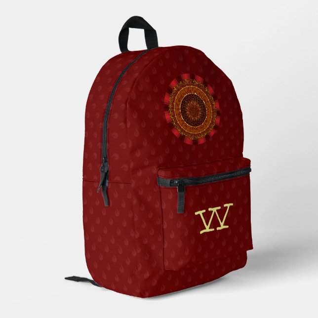 Feuer Mandala Bedruckter Rucksack (Rückseitige Ecke links)