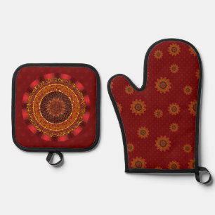 Feuer Mandala Ofenhandschuh & Topflappen-Set