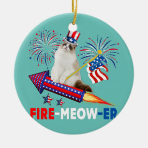 Feuer Meow Er Katze Reitet Feuerwerk Amerikanische Keramik Ornament