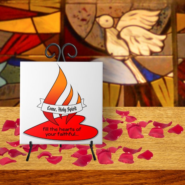 Feuer oder Flamme und Herz mit Pfingstzitat Fliese (Von Creator hochgeladen)