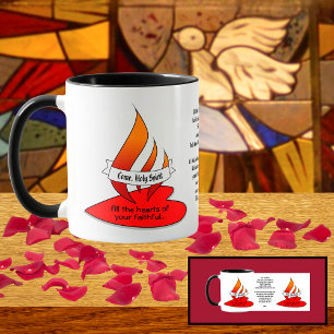 Feuer oder Flamme und Herz mit Pfingstzitat Tasse