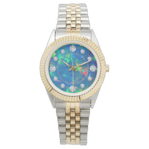 Feuer-Opal-Diamantsolitaire-Skala Jupiters blaue Armbanduhr