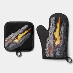 Feuer speiender Alligator Ofenhandschuh & Topflappen-Set
