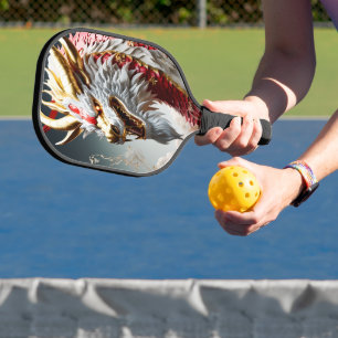 Feuer speiender Drache rote weiße und goldene Schu Pickleball Schläger