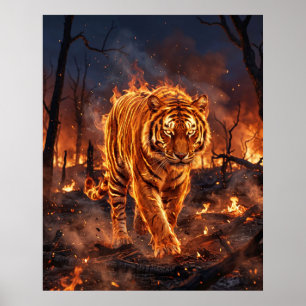 Feuer Tiger Brennende Wildnis Poster