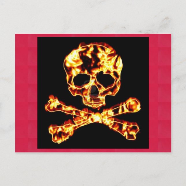Feuer-Totenkopf mit gekreuzter Knochen Postkarte (Vorderseite)