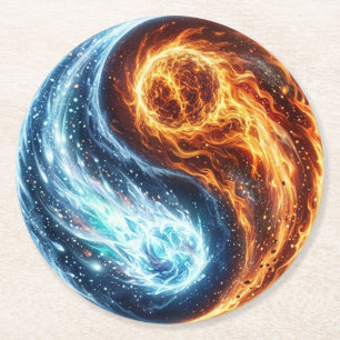 Feuer und Eis Kosmisches Gleichgewicht Yin Yang Runder Pappuntersetzer