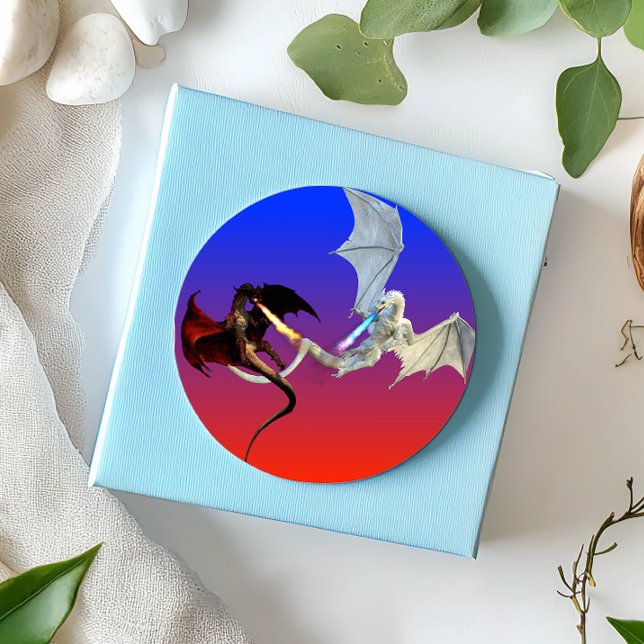 Feuer und Eisdrachen Rotes weißes Feuer Atmen Runder Aufkleber (Von Creator hochgeladen)