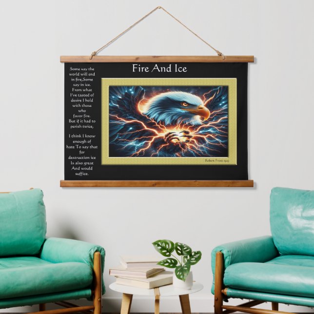 Feuer- und Eisstormy Majestät Eagles Wandteppich Mit Holzrahmen (Wohnzimmer)
