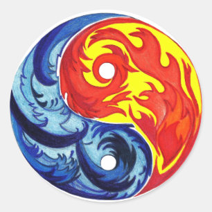 Feuer und Eiszeit Yin-Yang Runder Aufkleber