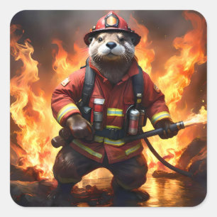 **"Feuer und Flammen: Der Hintergrund des Otter-Fe Quadratischer Aufkleber