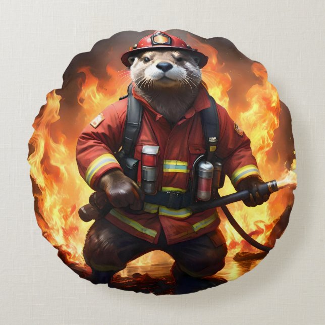**"Feuer und Flammen: Der Hintergrund des Otter-Fe Rundes Kissen (Vorderseite)
