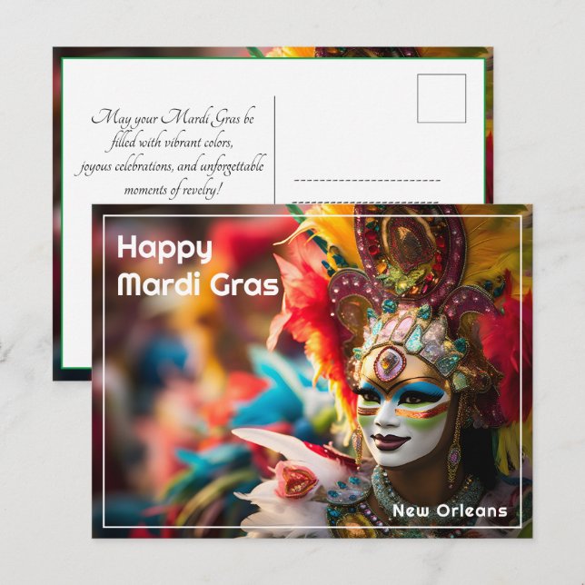 💚 💜 💛 Feuer und Gold: Mardi Gras Spektakel Postkarte (Vorne/Hinten)