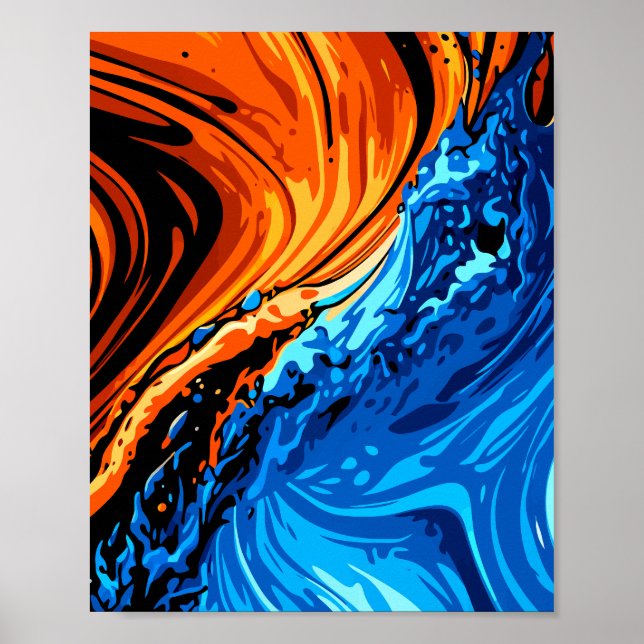 Feuer- und Wasser-Abstrakte Fusion Poster (Vorne)